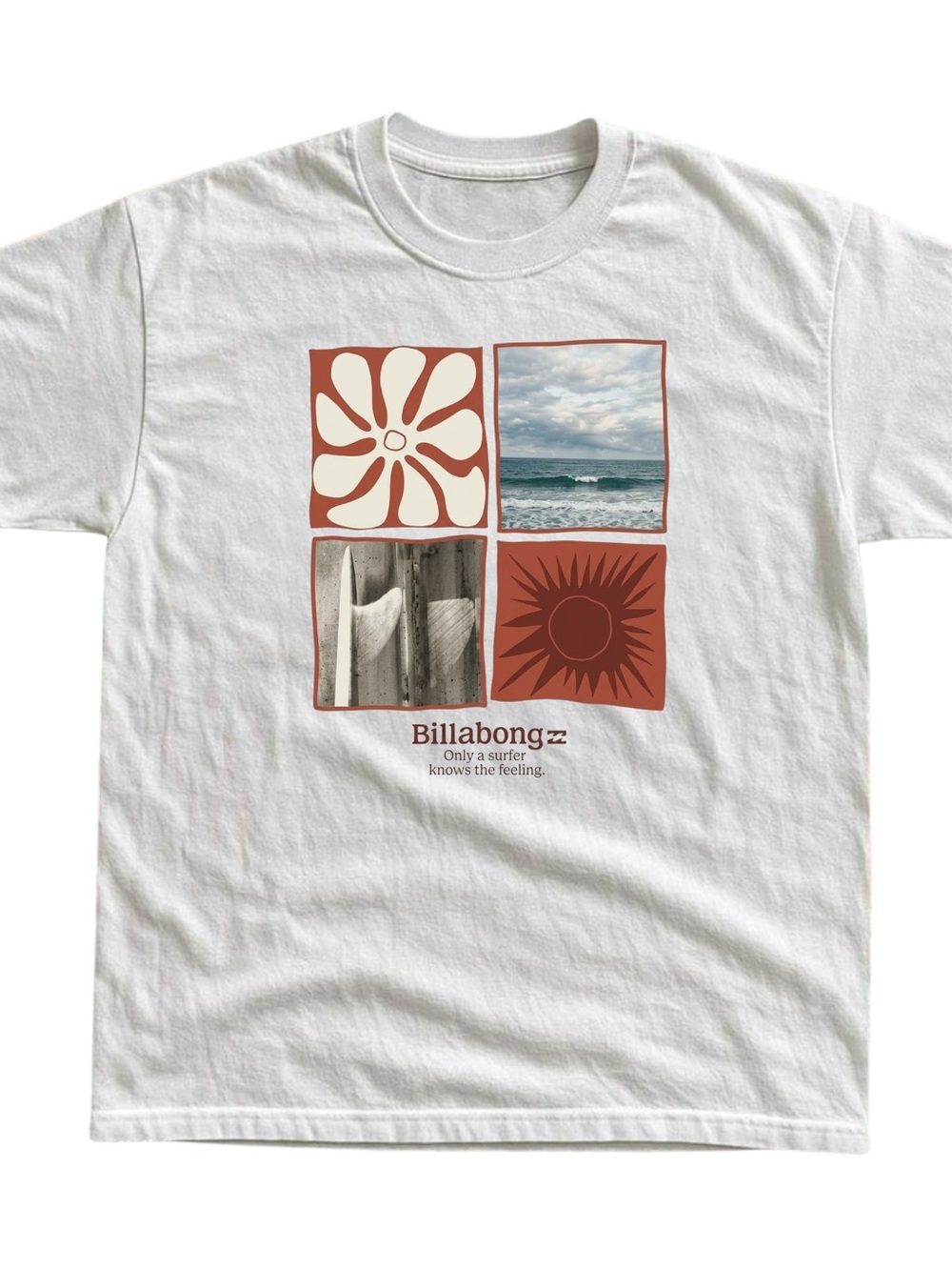 Gildan Billabong White Tee with Rust Graphic Panels